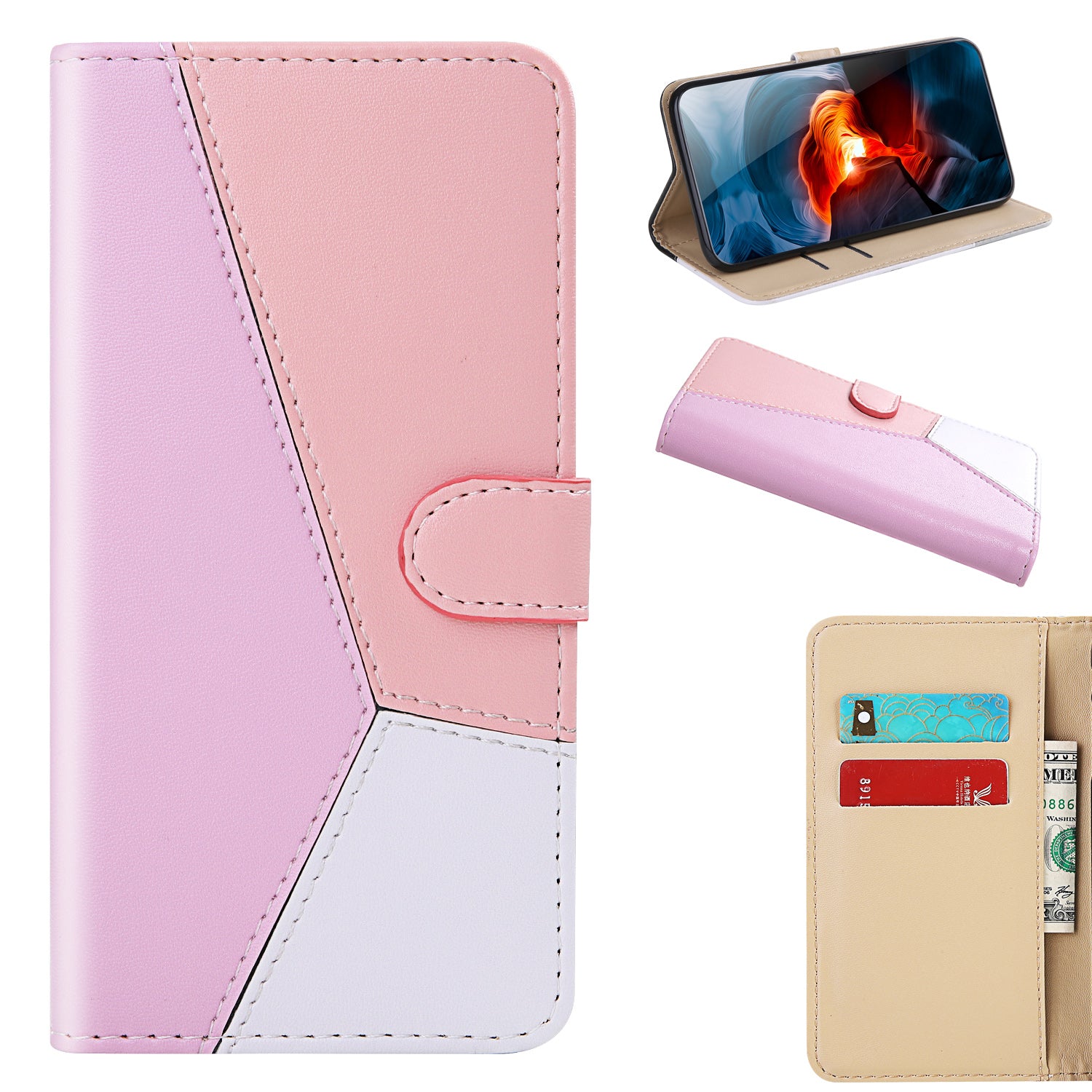 Tricolor PU Leather with Stand Case for Samsung Galaxy S20 FE 4G/FE 5G/S20 Lite/S20 FE 2022 - Purple/Pink/White Tricolor PU Leather with Stand Case for Samsung Galaxy S20 FE 4G/FE 5G/S20 Lite/S20 FE 2022 - Purple/Pink/White